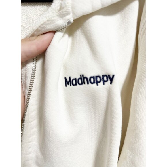 Madhappy Mens Classics Zip Up Hoodie In Cotton Fleece Relaxed Fit Neutral Large - Picture 10 of 10